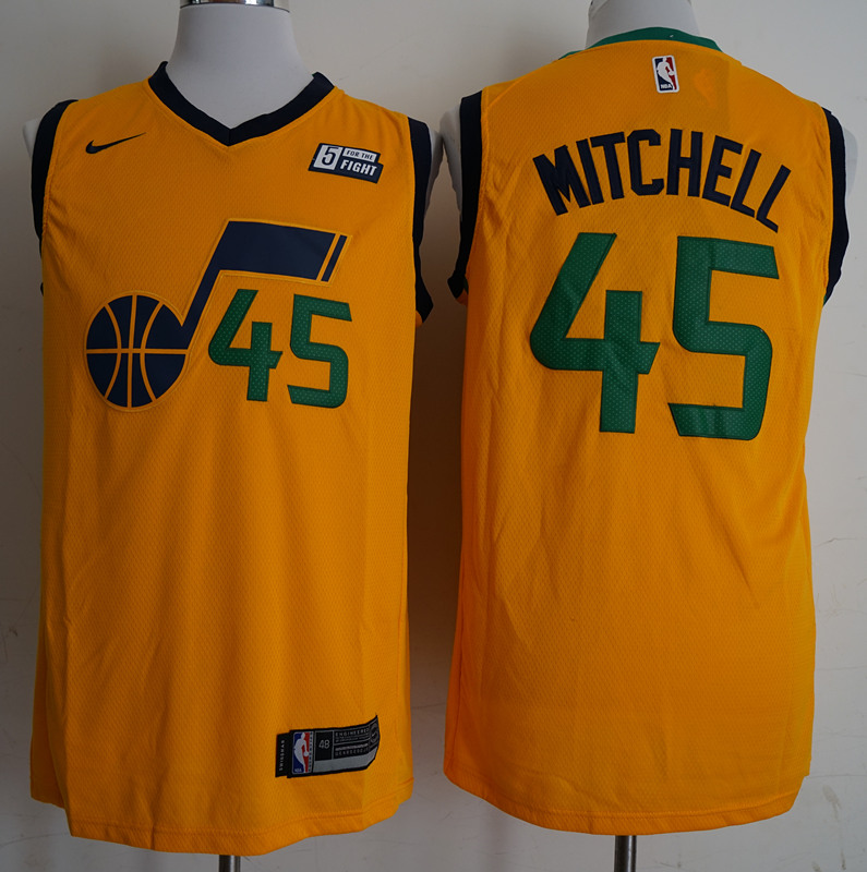 2018 Men NBA Utah Jazz #45 Mitchell yellow city edition Jerseys->miami heat->NBA Jersey